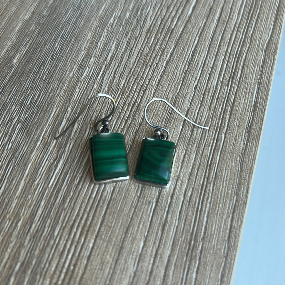 Sterling silver malachite earrings
